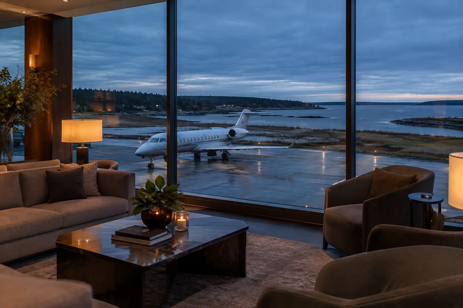Private terminal lounge overlooking the ramp
