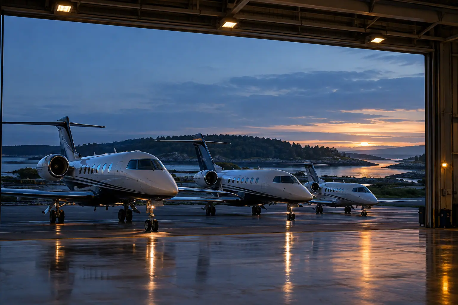 Business jets of different sizes on a ramp
