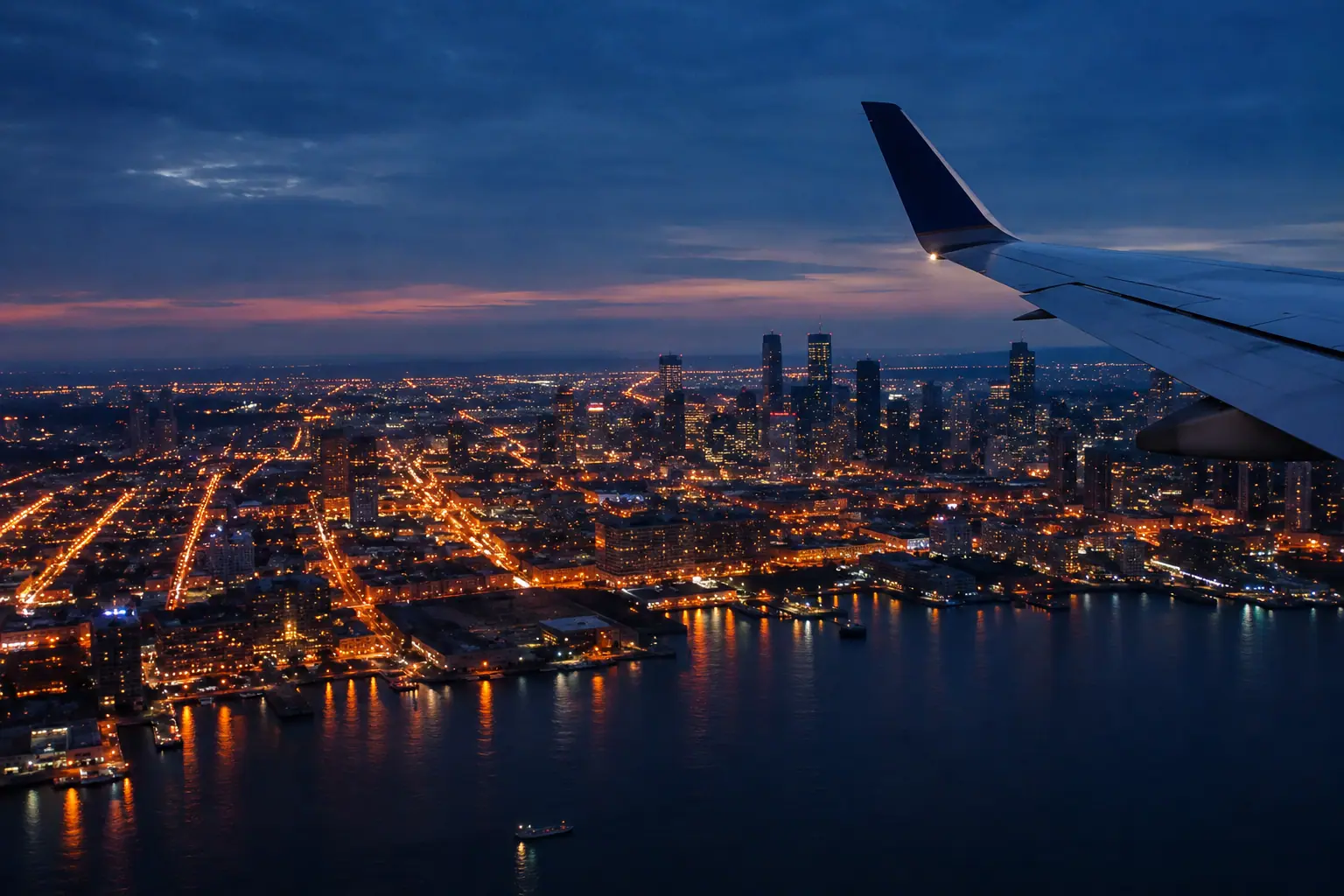 Boston lights seen from a private jet
