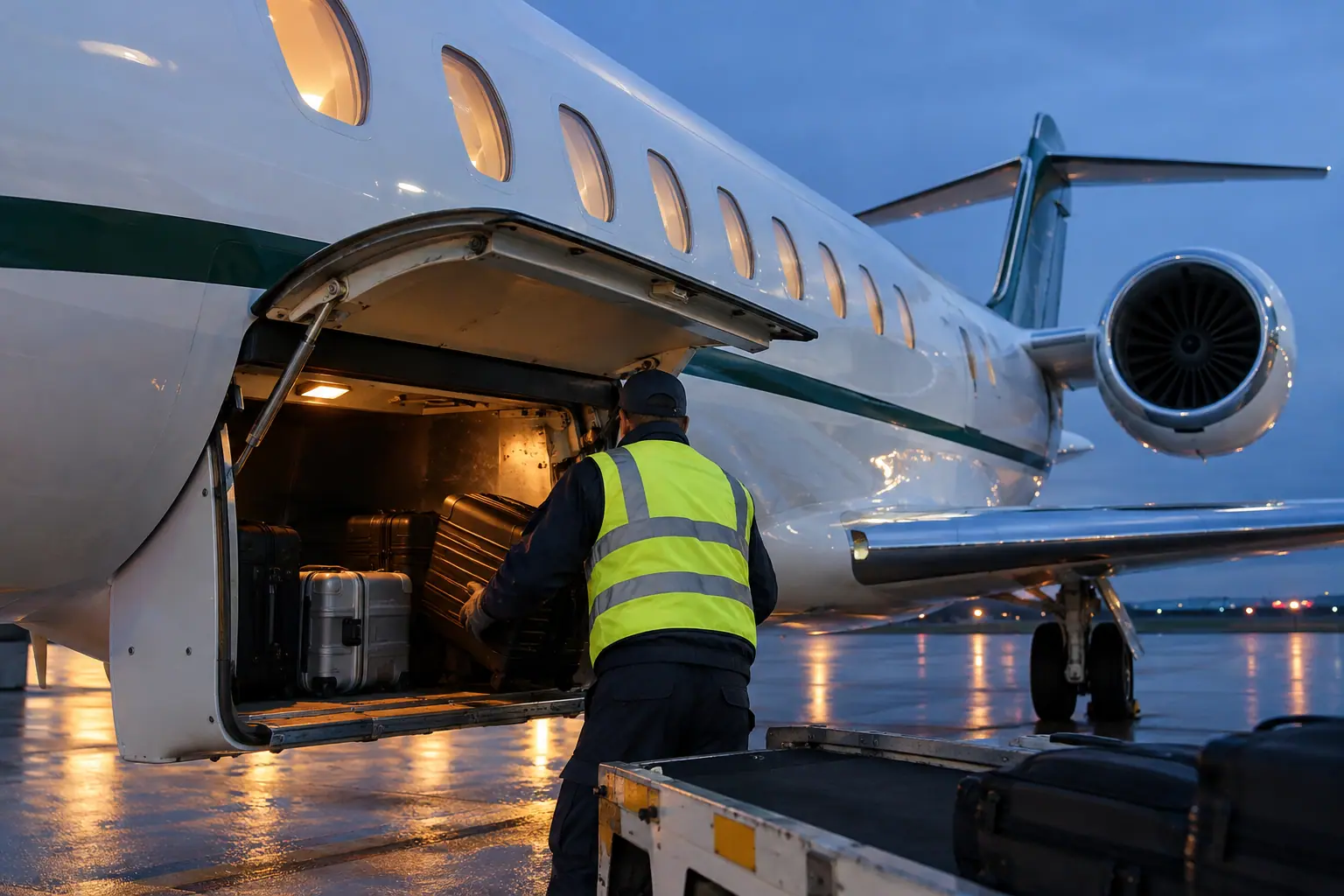 Bags loaded into a private jet